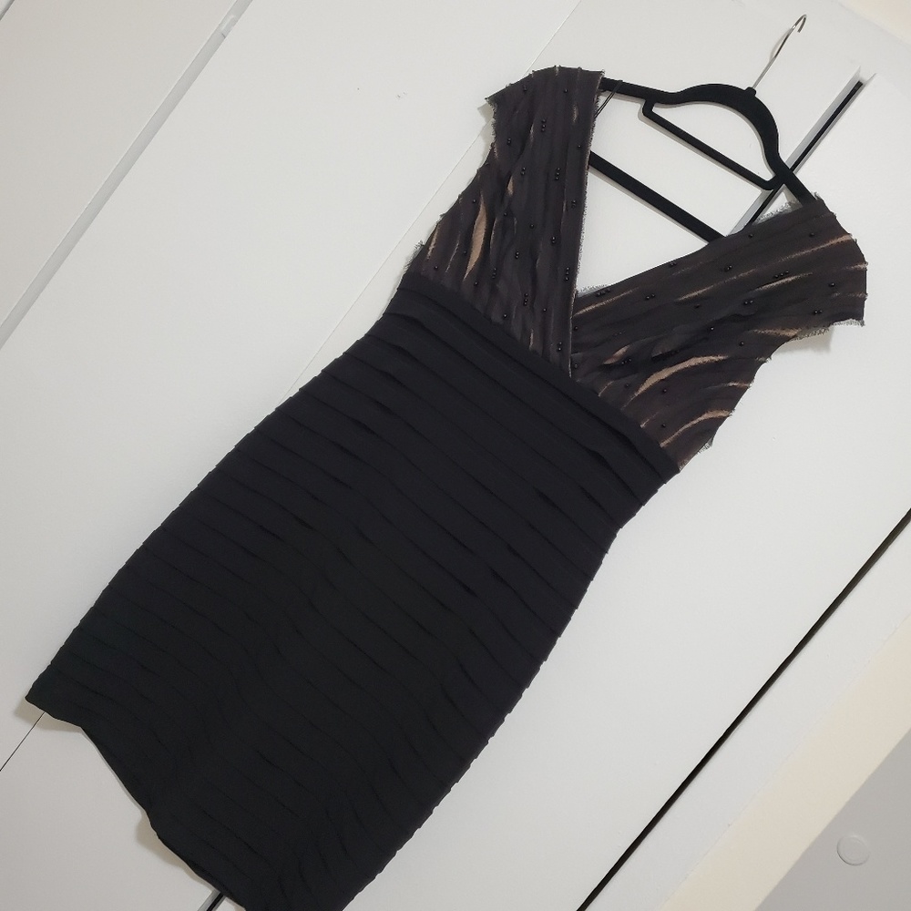 Adrianna Papell illusion lace and bandage dress